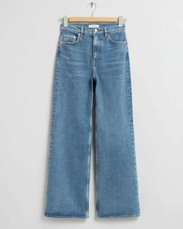 Plain Wide Leg Jeans - Mid blue